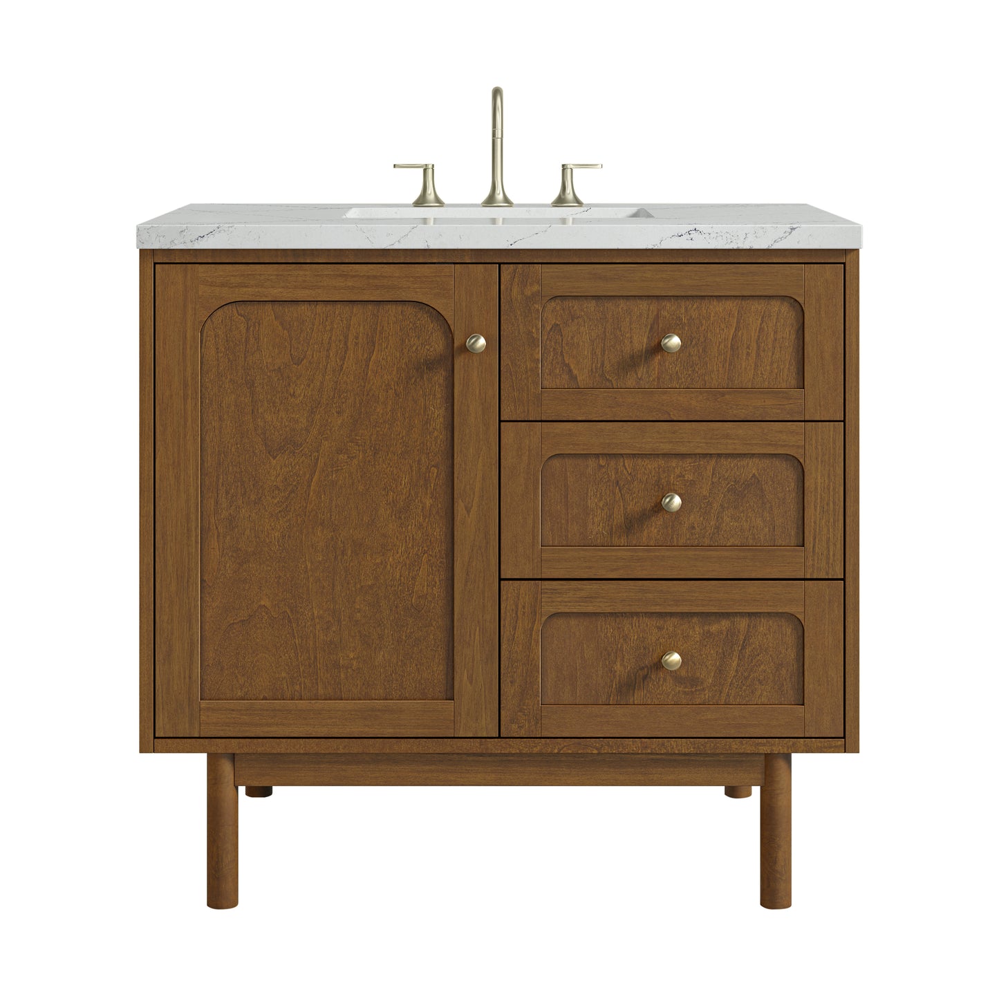 Renovate for Less Atlanta Laurent 36" Single Vanity, Honey Oak w/ 3 CM Ethereal Noctis Silestone Top