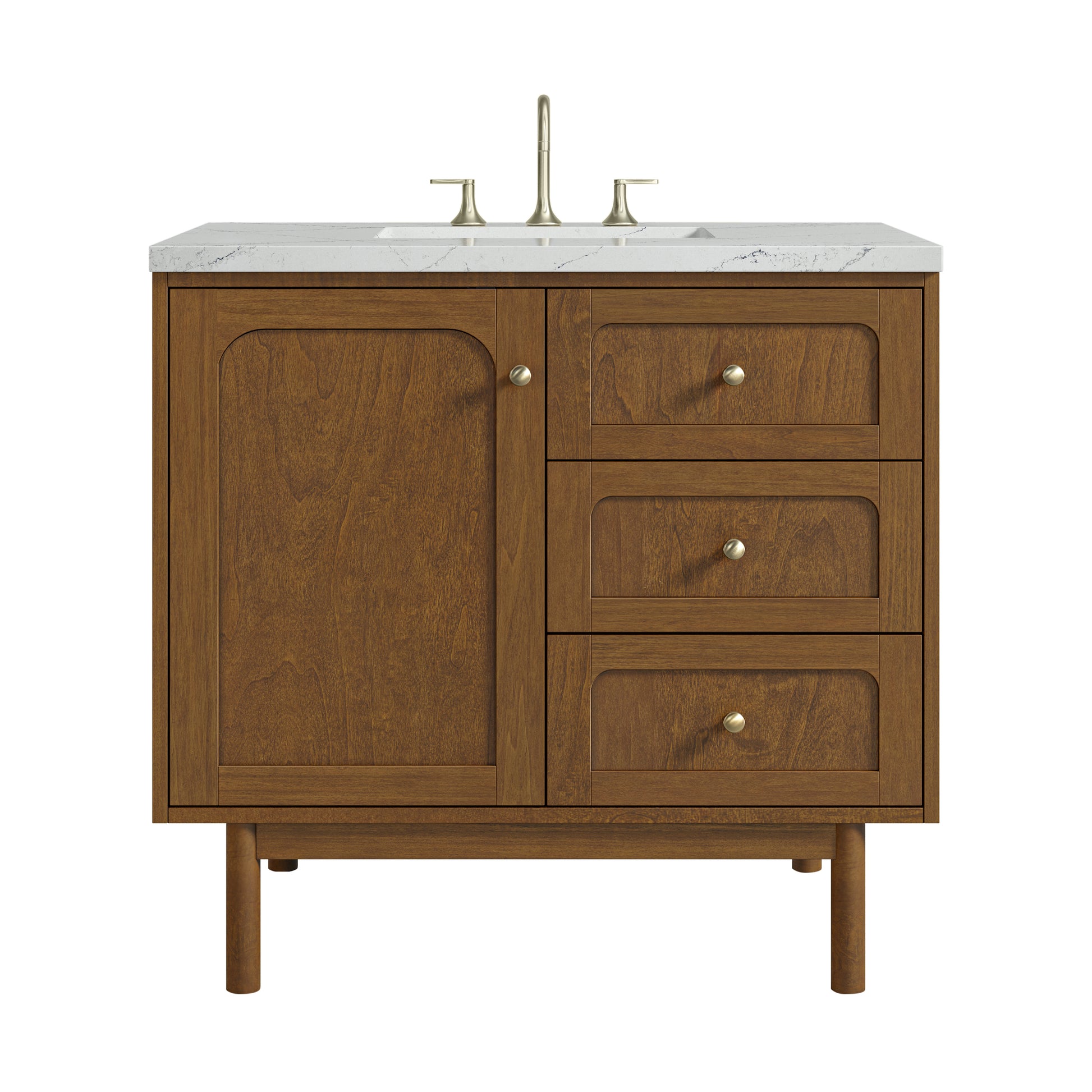 Renovate for Less Atlanta Laurent 36" Single Vanity, Honey Oak w/ 3 CM Ethereal Noctis Silestone Top