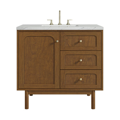 Renovate for Less Atlanta Laurent 36" Single Vanity, Honey Oak w/ 3 CM Ethereal Noctis Silestone Top