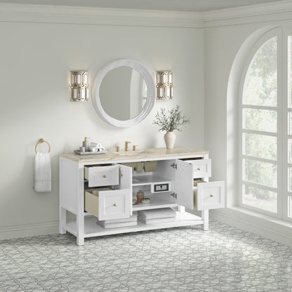 Renovate for Less Atlanta Breckenridge 60" Single Vanity, Bright White, w/ 3 CM Tajnar Eclos Top w/FreePower Wireless Charger