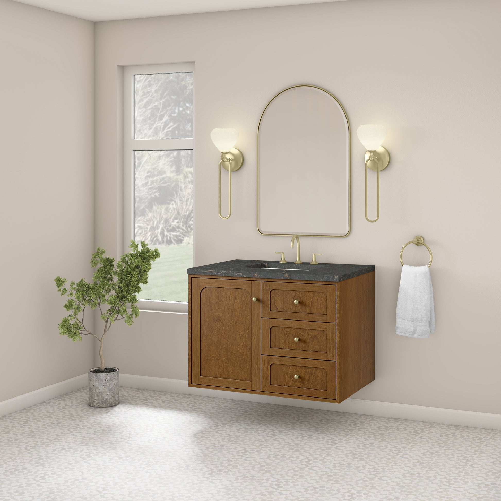 Renovate for Less Atlanta Laurent 36" Single Vanity, Honey Oak w/ 3 CM Parisien Bleu Silestone Top