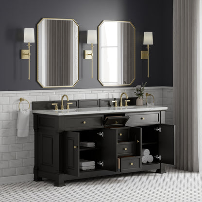 Renovate for Less Atlanta Brookfield 72" Double Vanity, Black Onyx w/ 3 CM Ethereal Noctis Silestone Top w/ FreePower Wireless Charger
