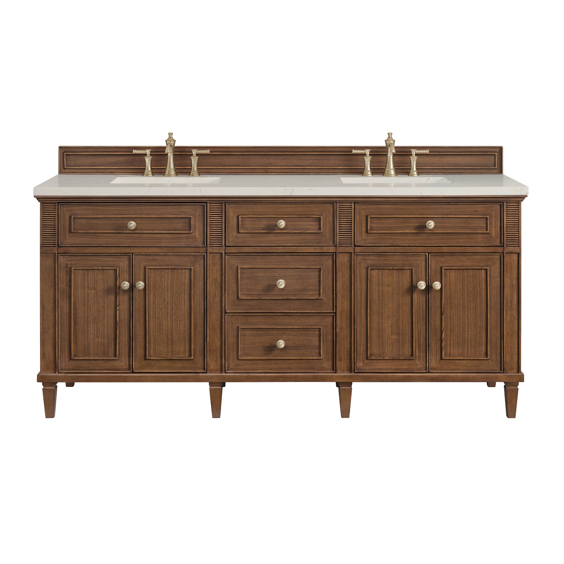 Renovate for Less Atlanta Lorelai 72" Double Vanity, Mid-Century Walnut, w/ 3 CM Siberian Silestone Top w/FreePower Wireless Charger