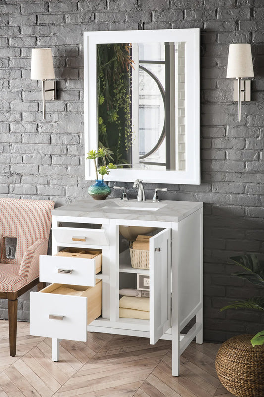 Addison 30" Single Vanity, Glossy White w/ 3 CM Victorian Silver Silestone Top