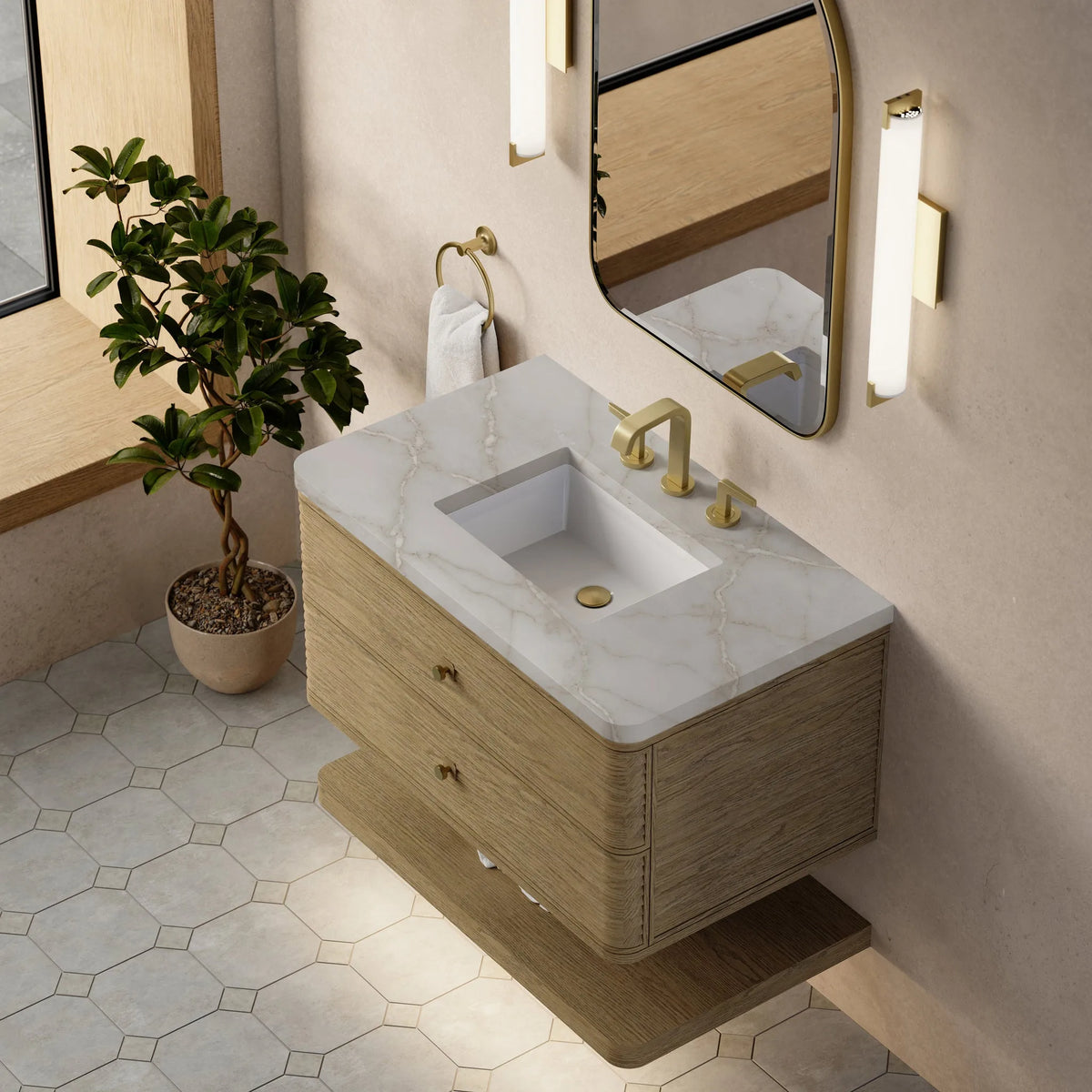 Allamari 36" Single Vanity, Dune Mist w/ 3 CM Victorian Silver Silestone Top