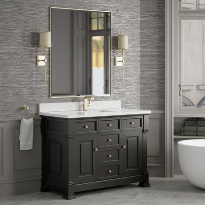 Renovate for Less Atlanta Brookfield 48" Single Vanity, Black Onyx w/ Single Hole 3 CM White Zeus Silestone Top & Backsplash