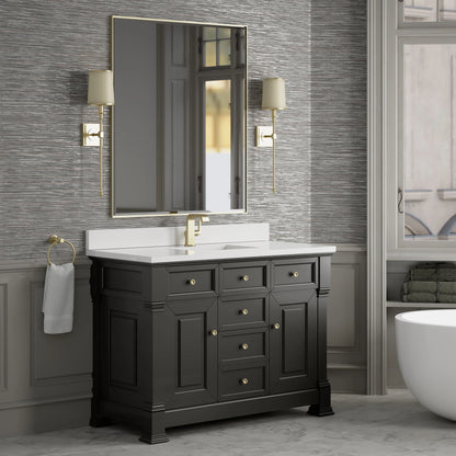 Brookfield 48" Single Vanity, Black Onyx w/ Single Hole 3 CM White Zeus Silestone Top & Backsplash