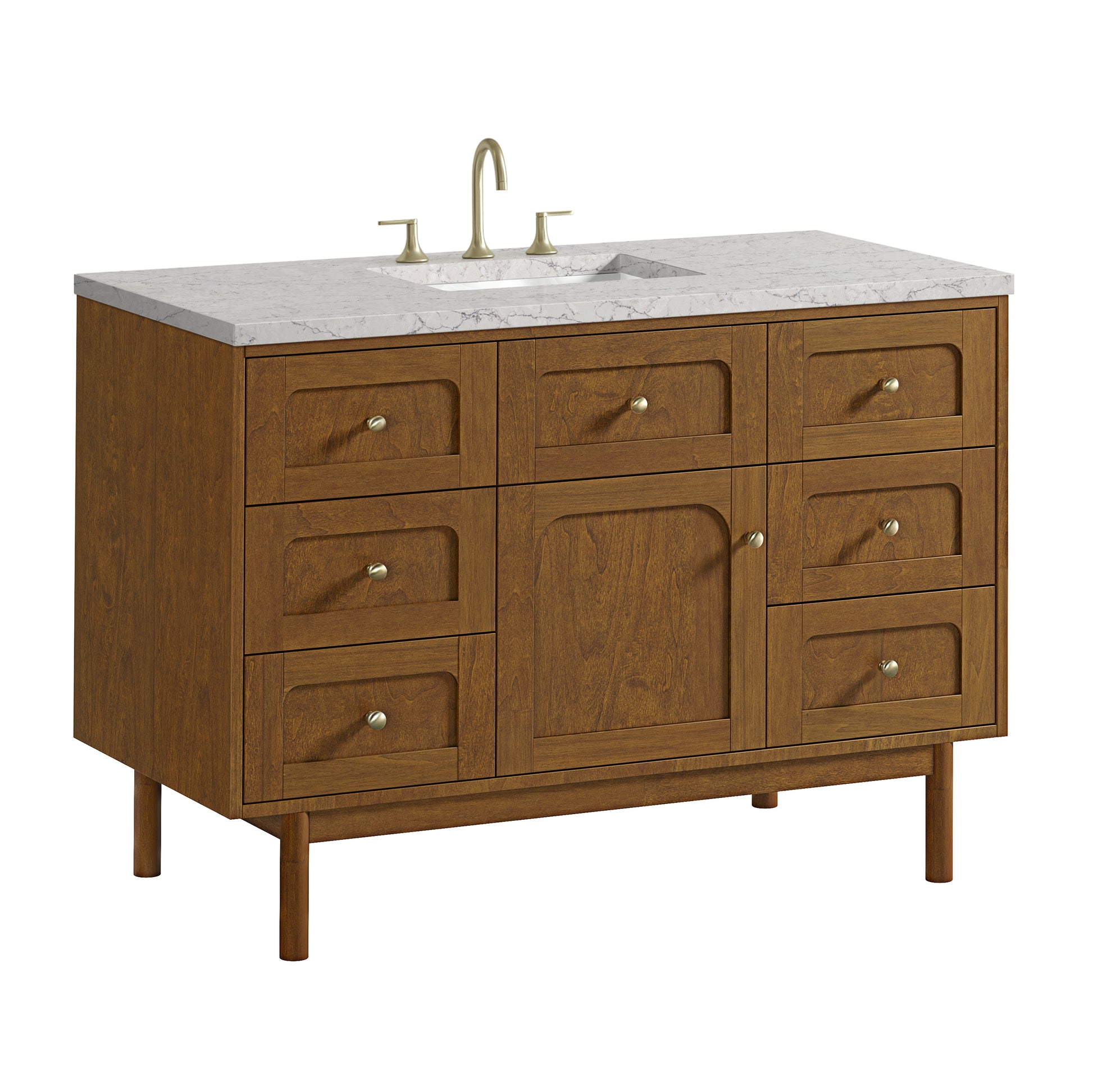 Renovate for Less Atlanta Laurent 48" Single Vanity, Honey Oak w/ 3 CM Eternal Jasmine Pearl Silestone Top w/FreePower Wireless Charger