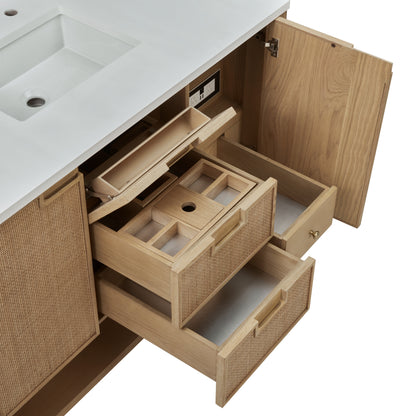 Renovate for Less Atlanta Solene 48" Single Vanity, Seaside Oak, w/ 3 CM Charcoal Soapstone Quartz Top