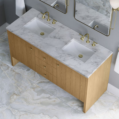 Renovate for Less Atlanta Hudson 60" Double Vanity, Light Natural Oak w/ 3 CM Carrara Marble Top