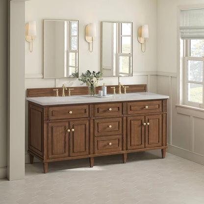 Lorelai 72" Double Vanity, Mid-Century Walnut, w/ 3 CM Siberian Silestone Top w/FreePower Wireless Charger