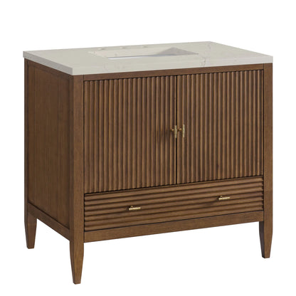 Myrrin 36" Vanity, Mid Century Walnut, w/ 3 CM Siberian Silestone Top