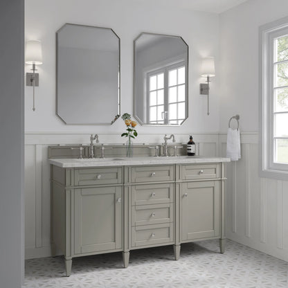 Brittany 60" Double Vanity, Urban Gray w/ 3 CM Eternal Jasmine Pearl Silestone Top
