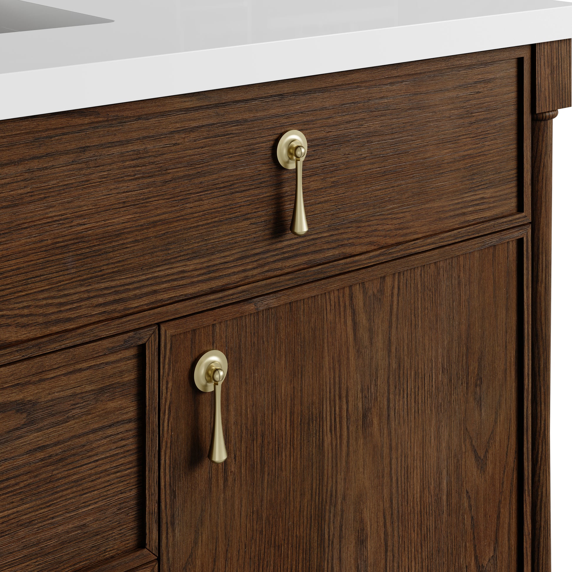 Renovate for Less Atlanta Kinnsden 48" Single Vanity, Sable Oak w/ 3 CM Siberian Silestone Top