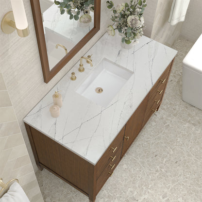 Renovate for Less Atlanta Myrrin 48" Single Vanity, Mid Century Walnut w/ 3 CM Ethereal Noctis Silestone Top