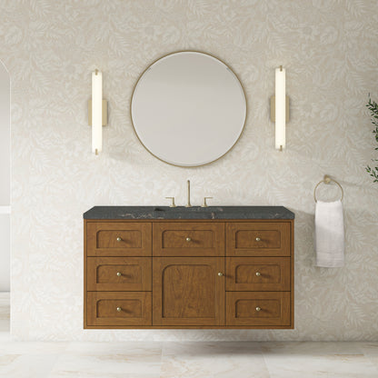 Renovate for Less Atlanta Laurent 48" Single Vanity, Honey Oak w/ 3 CM Parisien Bleu Silestone Top