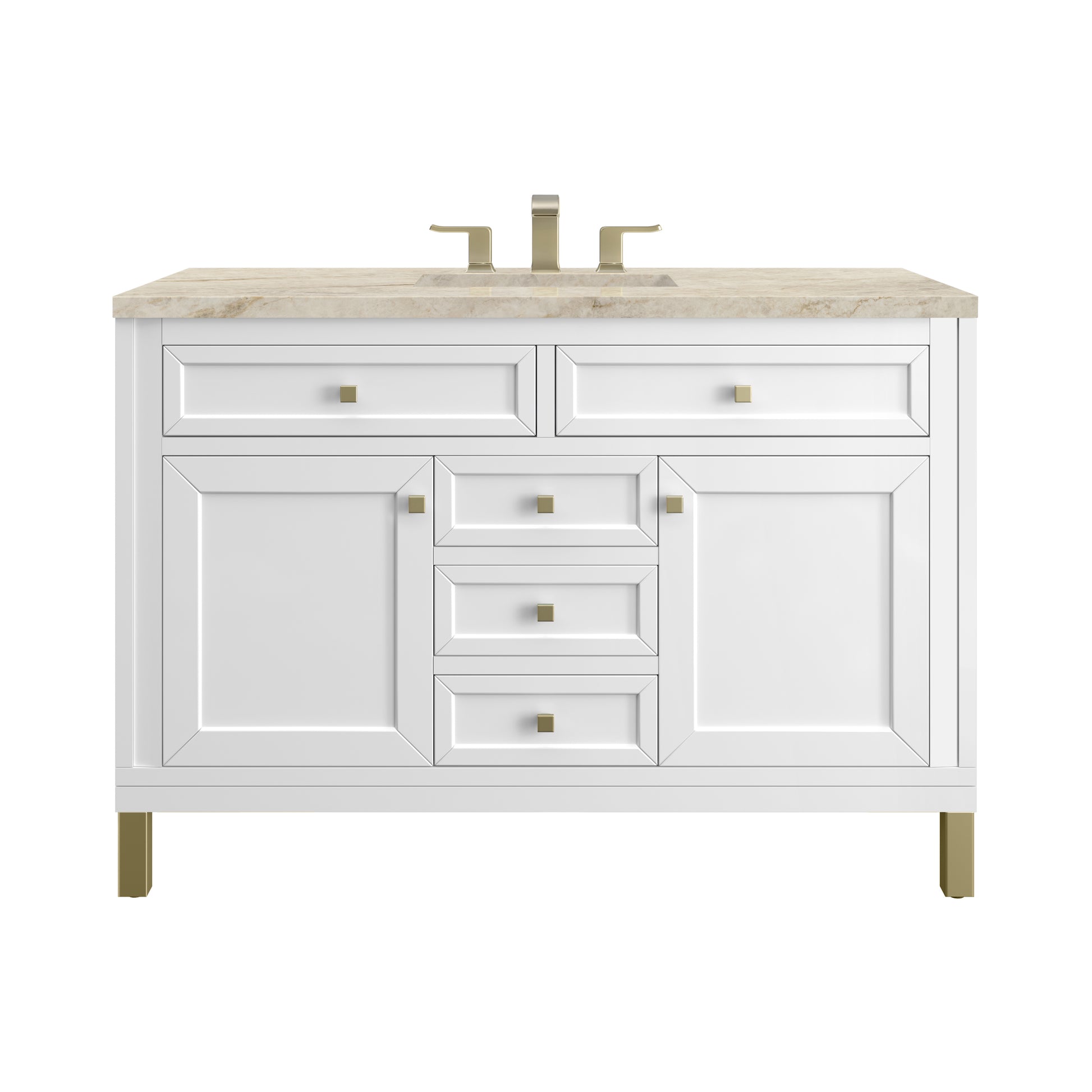 Renovate for Less Atlanta Chicago 48" Single Vanity, Glossy White, w/ 3 CM Tajnar Eclos Top w/FreePower Wireless Charger