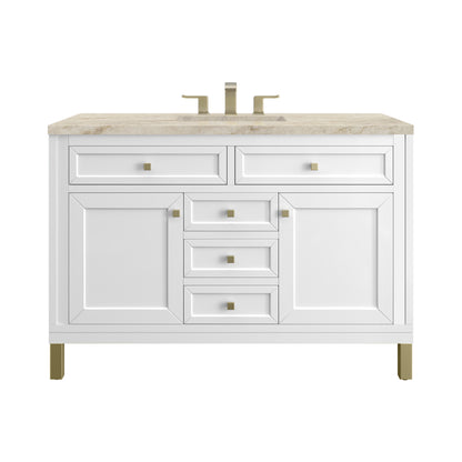 Renovate for Less Atlanta Chicago 48" Single Vanity, Glossy White, w/ 3 CM Tajnar Eclos Top w/FreePower Wireless Charger