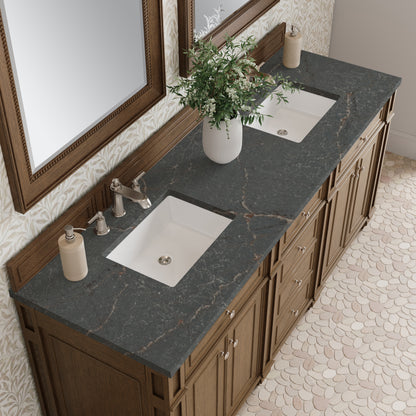 Renovate for Less Atlanta Bristol 72" Double Vanity, Saddle Brown w/ 3 CM Parisien Bleu Silestone Top