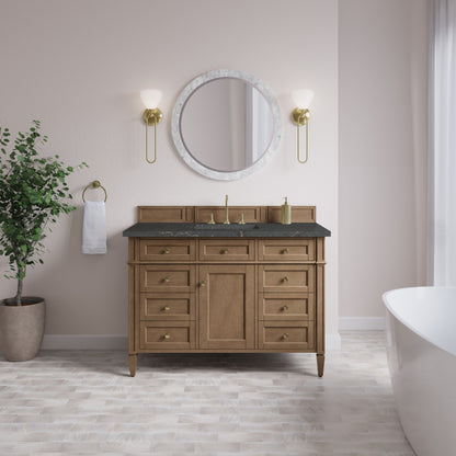 Renovate for Less Atlanta Brittany 48" Single Vanity, Pecan w/ 3 CM Parisien Bleu Silestone Top
