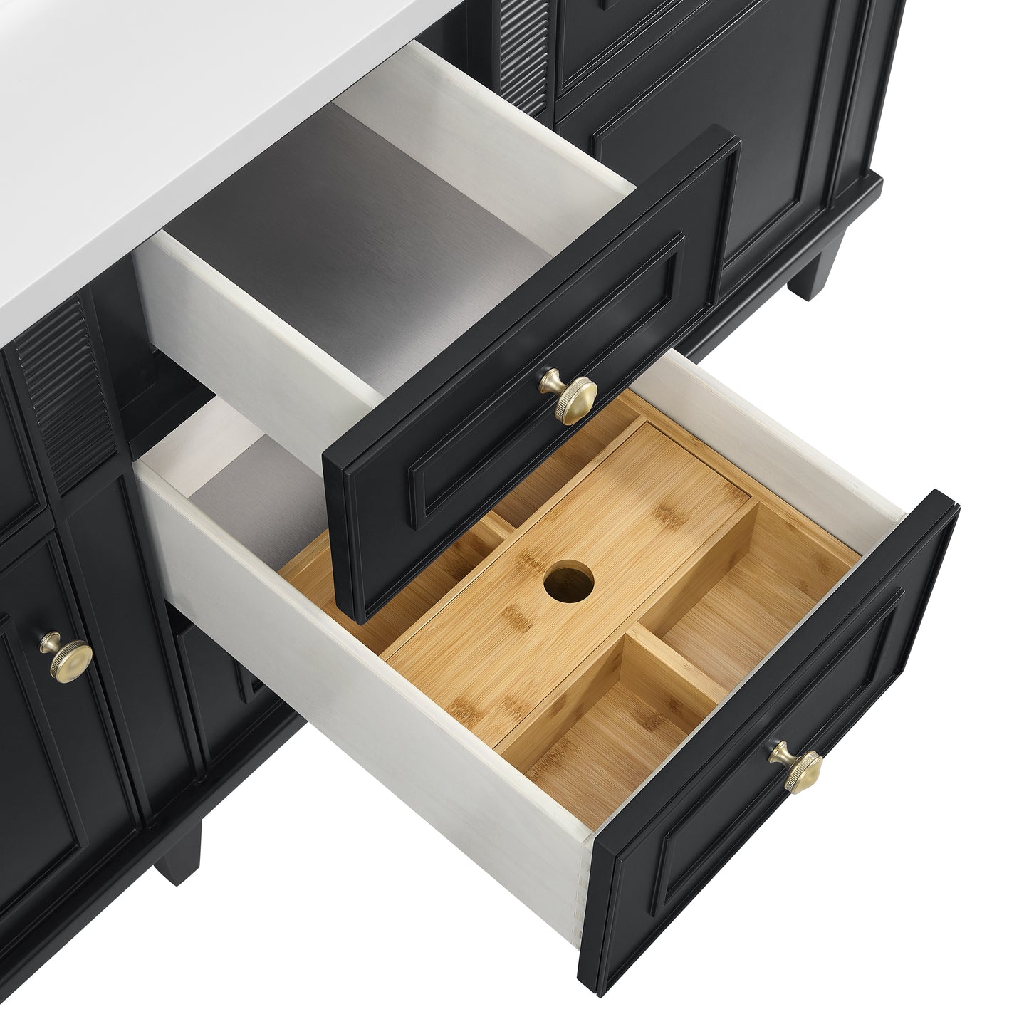 Renovate for Less Atlanta Lorelai 60" Double Vanity, Black Onyx w/ 3 CM Parisien Bleu Silestone Top