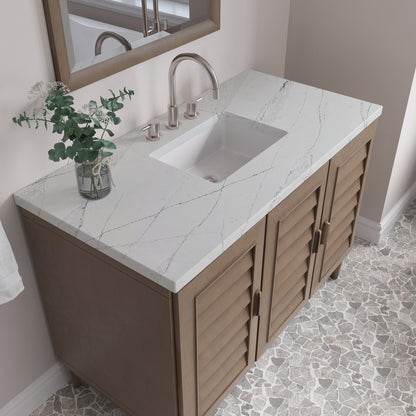 Renovate for Less Atlanta Portland 48" Single Vanity Whitewashed Walnut w/ 3 CM Ethereal Noctis Silestone Top