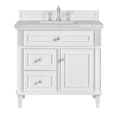 Renovate for Less Atlanta Lorelai 36" Single Vanity, Bright White w/ 3 CM Victorian Silver Silestone Top