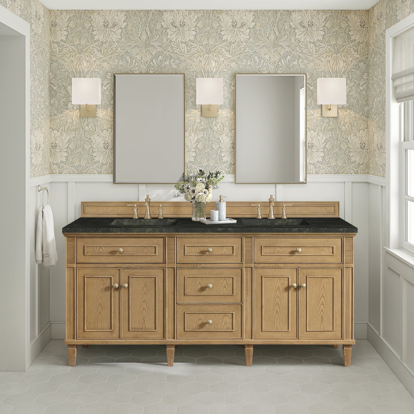 Renovate for Less Atlanta Lorelai 72" Double Vanity, Light Natural Oak, w/ 3 CM Phantome Eclos Top