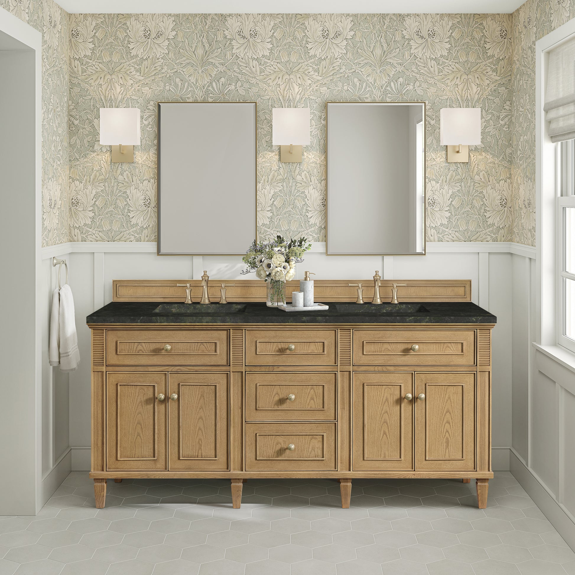 Renovate for Less Atlanta Lorelai 72" Double Vanity, Light Natural Oak, w/ 3 CM Phantome Eclos Top