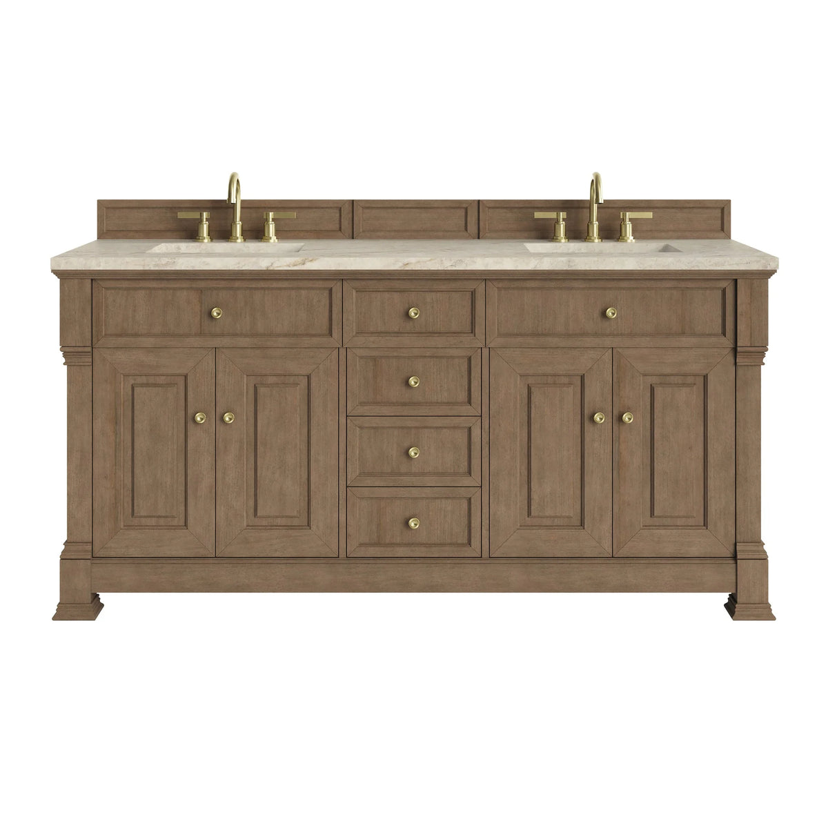 Brookfield 72" Double Vanity, Pecan, w/ 3 CM Tajnar Eclos Top