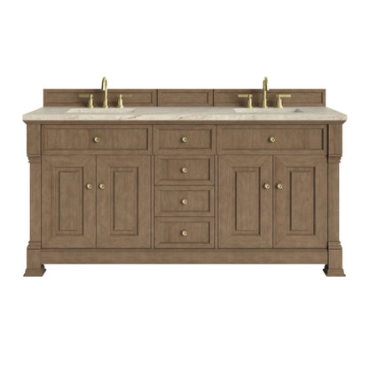 Brookfield 72" Double Vanity, Pecan, w/ 3 CM Tajnar Eclos Top