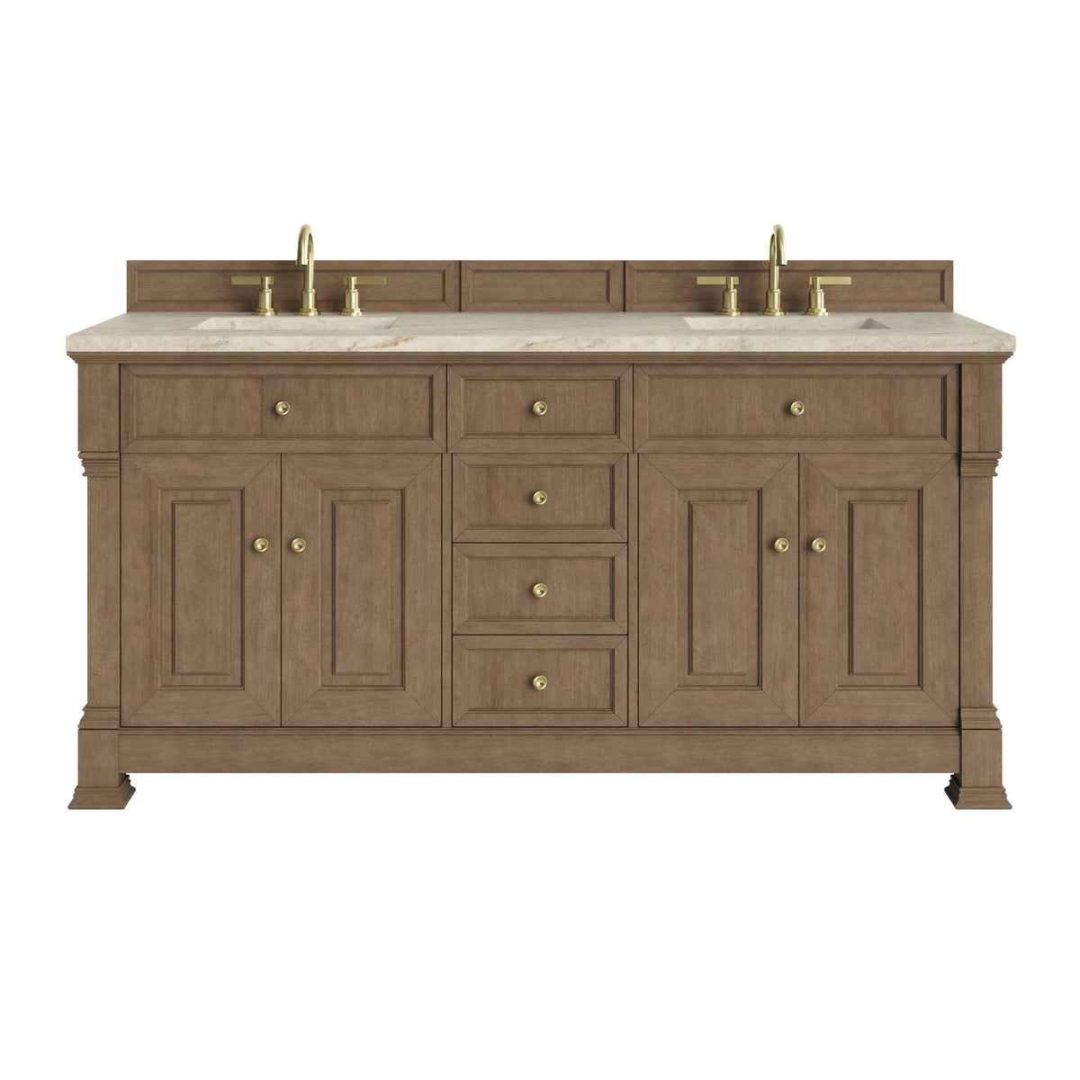 Brookfield 72" Double Vanity, Pecan, w/ 3 CM Tajnar Eclos Top w/FreePower Wireless Charger