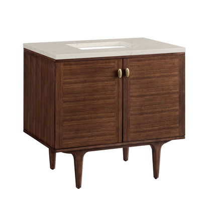 Renovate for Less Atlanta Amberly 36" Single Vanity, Mid-Century Walnut, w/ 3 CM Siberian Silestone Top