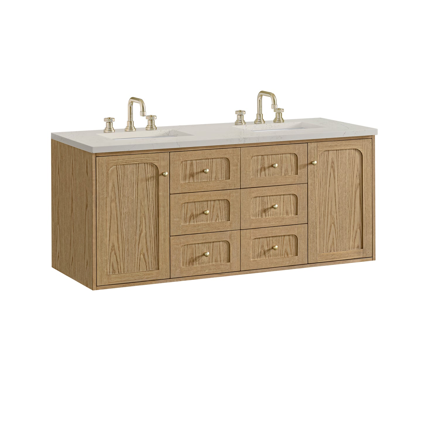 Renovate for Less Atlanta Laurent 60" Double Vanity, Light Natural Oak, w/ 3 CM Siberian Silestone Top