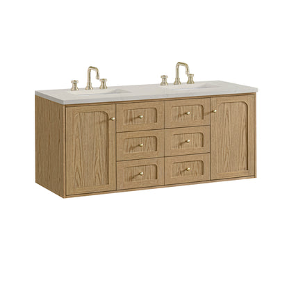 Renovate for Less Atlanta Laurent 60" Double Vanity, Light Natural Oak, w/ 3 CM Siberian Silestone Top