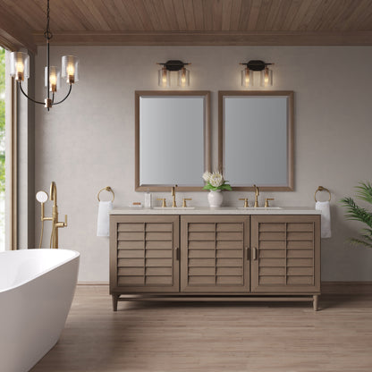 Renovate for Less Atlanta Portland 72" Double Vanity, Whitewashed Walnut, w/ 3 CM Siberian Silestone Top w/FreePower Wireless Charger