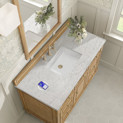 Renovate for Less Atlanta Lorelai 48" Single Vanity, Light Natural Oak w/ 3 CM Eternal Jasmine Pearl Silestone Top w/FreePower Wireless Charger