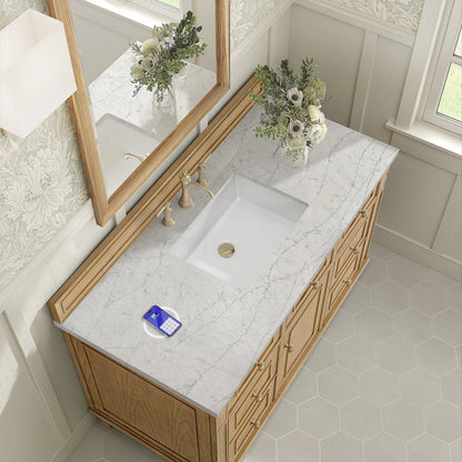 Lorelai 48" Single Vanity, Light Natural Oak w/ 3 CM Eternal Jasmine Pearl Silestone Top w/FreePower Wireless Charger