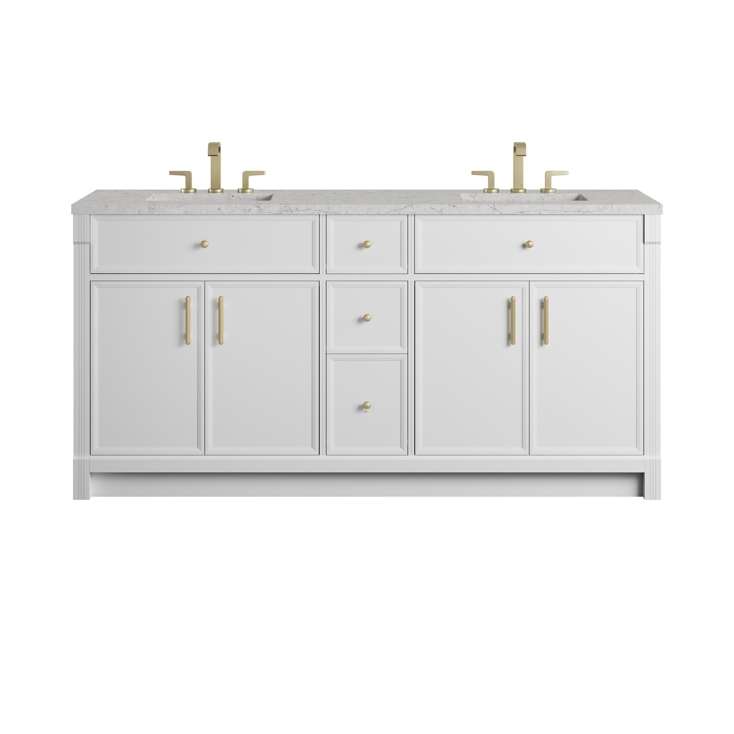 Renovate for Less Atlanta Bellshire 72" Double Vanity, Bright White w/ 3 CM Eternal Jasmine Pearl Silestone Top
