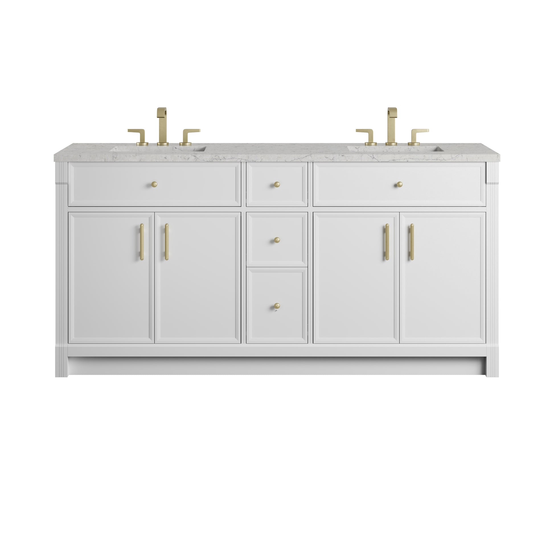 Renovate for Less Atlanta Bellshire 72" Double Vanity, Bright White w/ 3 CM Eternal Jasmine Pearl Silestone Top