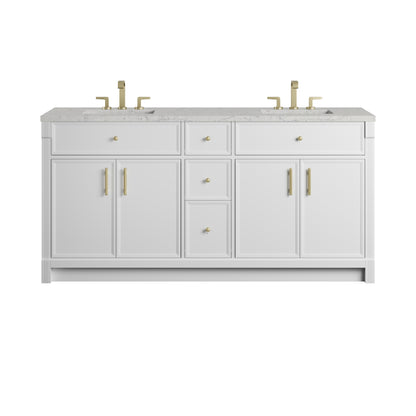 Renovate for Less Atlanta Bellshire 72" Double Vanity, Bright White w/ 3 CM Eternal Jasmine Pearl Silestone Top