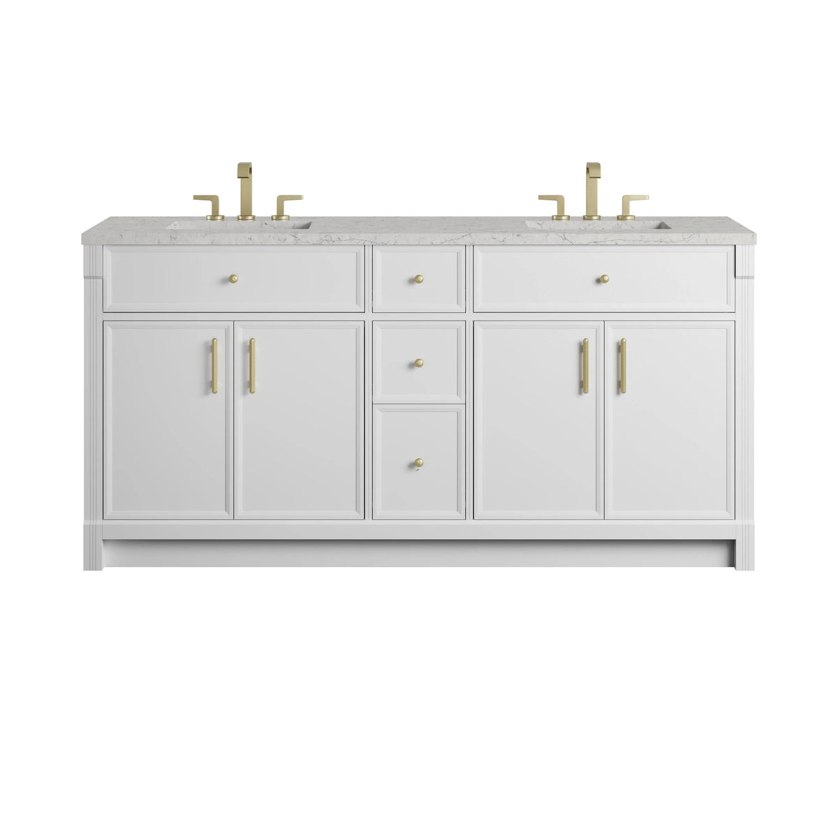 Bellshire 72" Double Vanity, Bright White w/ 3 CM Eternal Jasmine Pearl Silestone Top