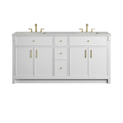 Bellshire 72" Double Vanity, Bright White w/ 3 CM Eternal Jasmine Pearl Silestone Top
