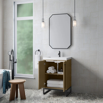 Chianti 24" Single Vanity, Walnut Whisper, Matte Black, w/ White Glossy Composite Stone Top