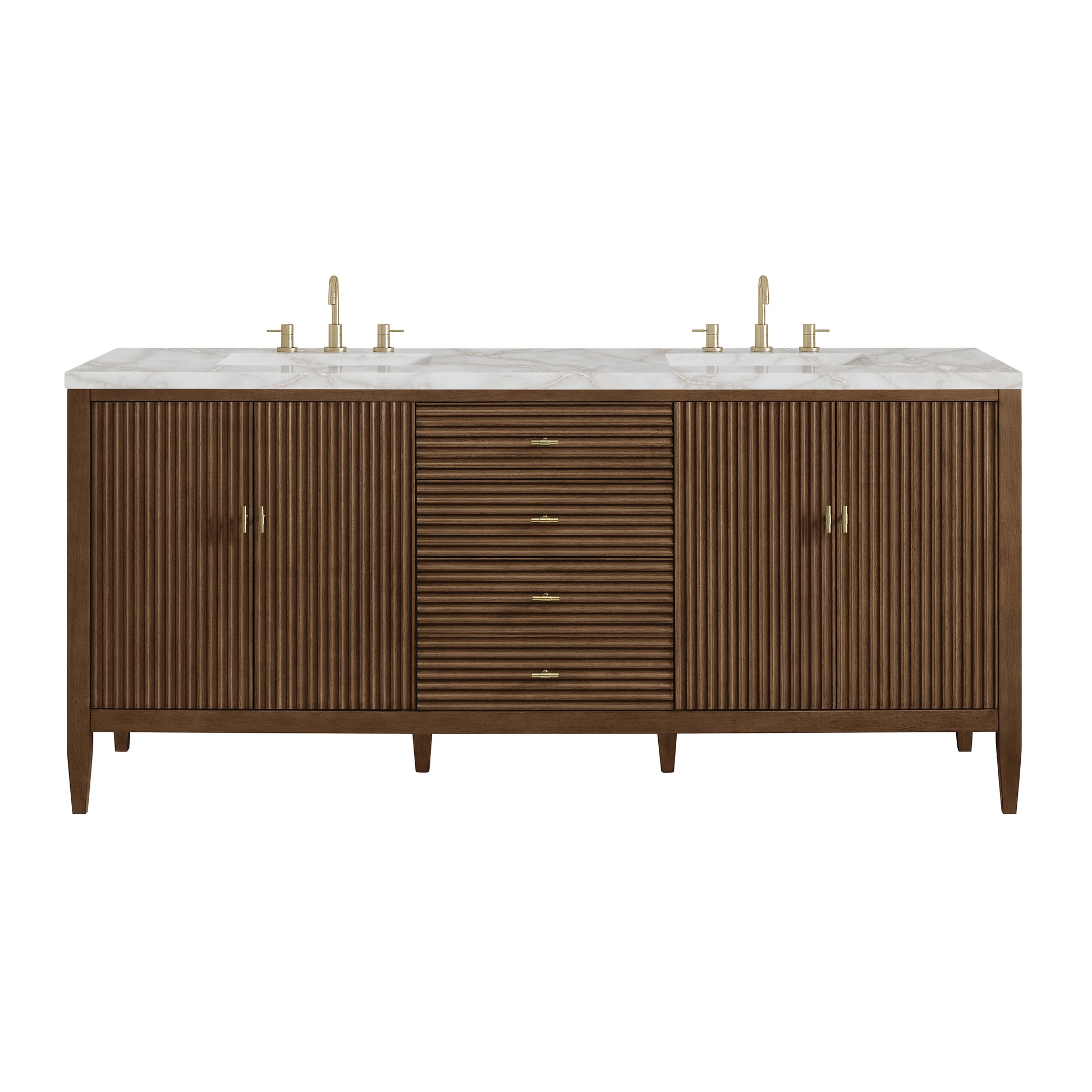 Renovate for Less Atlanta Myrrin 72" Double Vanity, Mid Century Walnut w/ 3 CM Victorian Silver Silestone Top w/FreePower Wireless Charger