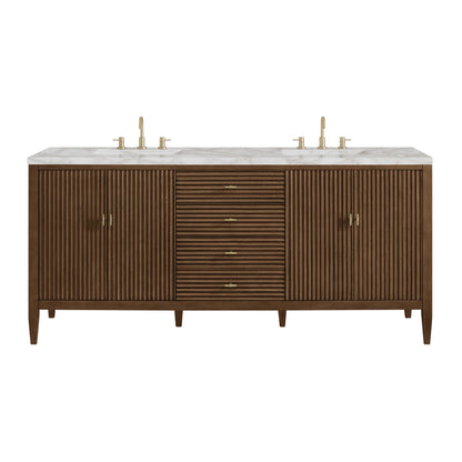 Renovate for Less Atlanta Myrrin 72" Double Vanity, Mid Century Walnut w/ 3 CM Victorian Silver Silestone Top w/FreePower Wireless Charger