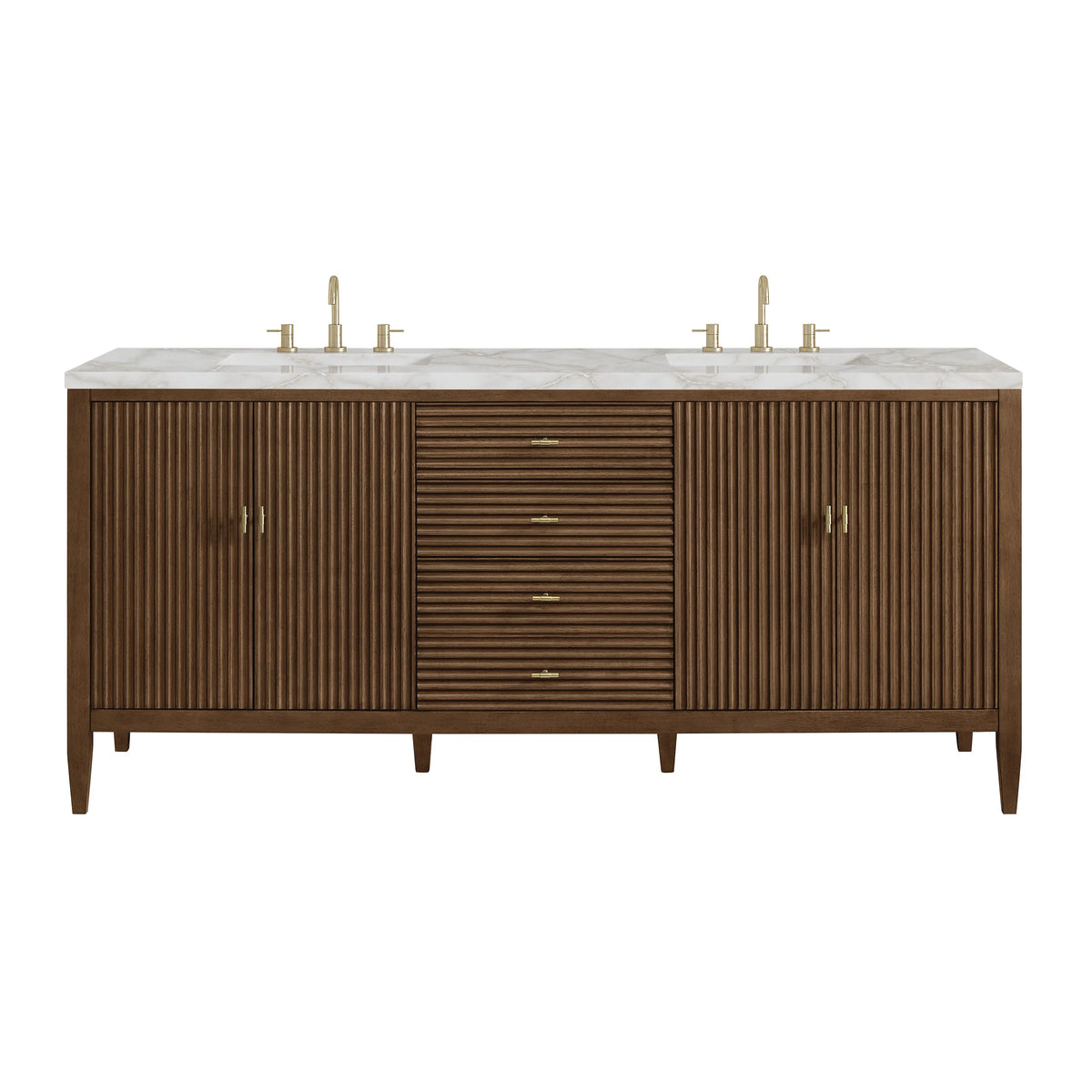 Myrrin 72" Double Vanity, Mid Century Walnut w/ 3 CM Victorian Silver Silestone Top