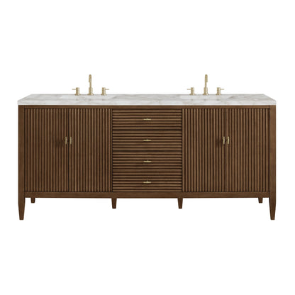 Myrrin 72" Double Vanity, Mid Century Walnut w/ 3 CM Victorian Silver Silestone Top