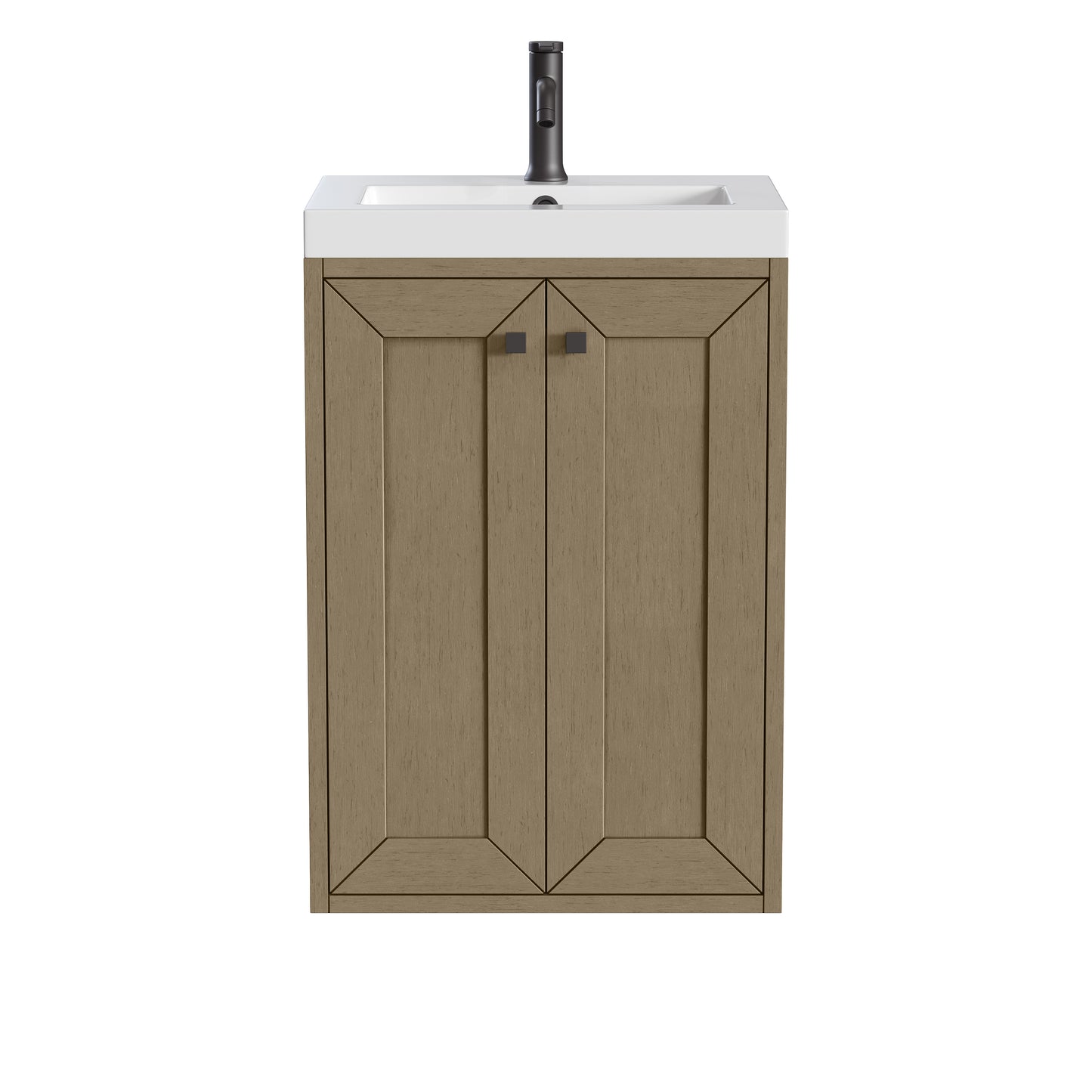 Renovate for Less Atlanta Chianti 20" Single Vanity, Walnut Whisper, Matte Black, w/ White Glossy Composite Stone Top