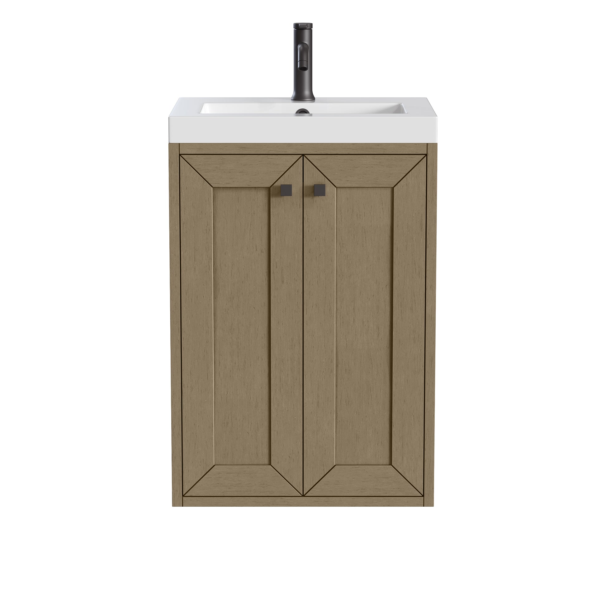 Renovate for Less Atlanta Chianti 20" Single Vanity, Walnut Whisper, Matte Black, w/ White Glossy Composite Stone Top
